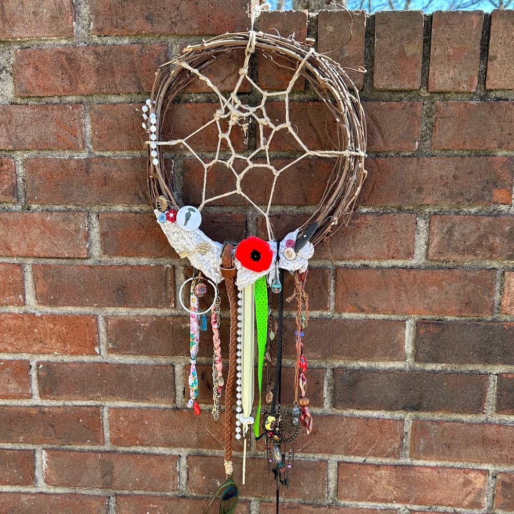 Handmade Boho Honeysuckle Dreamcatcher with Mixed Tassels